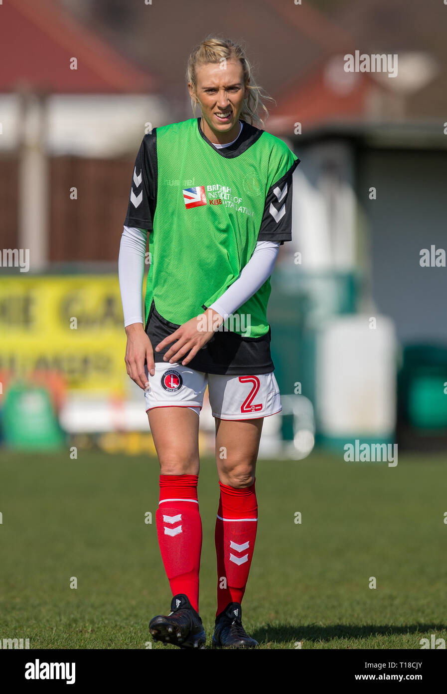 Dartford, Kent, UK. 24th March, 2019. Charlotte Kerr of Charlton Athletic during the FAWSL 2 match between Charlton Athletic Women and Manchester United Women at Oakwood, Old Rd, Crayford, Dartford, Kent, DA1 4DN on 24 March 2019. Photo by Andy Rowland. Credit: Andrew Rowland/Alamy Live News Stock Photo