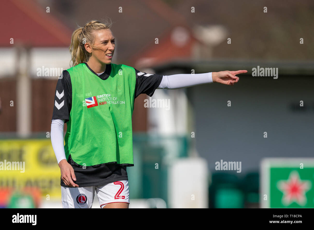 Dartford, Kent, UK. 24th March, 2019. Charlotte Kerr of Charlton Athletic during the FAWSL 2 match between Charlton Athletic Women and Manchester United Women at Oakwood, Old Rd, Crayford, Dartford, Kent, DA1 4DN on 24 March 2019. Photo by Andy Rowland. Credit: Andrew Rowland/Alamy Live News Stock Photo
