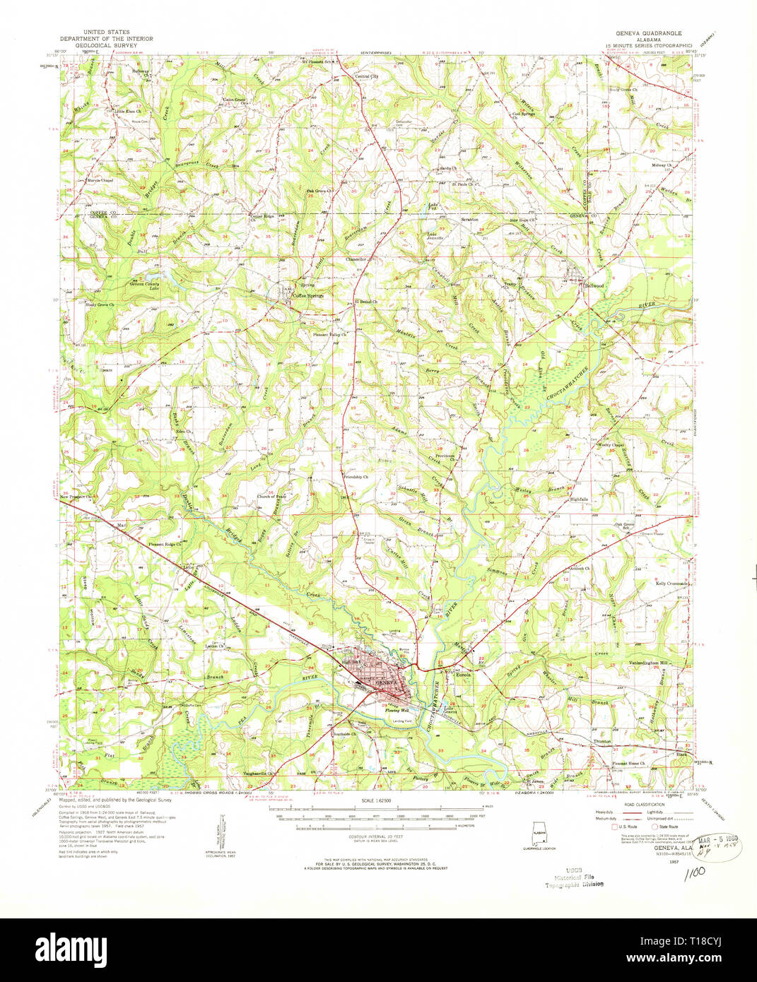 USGS TOPO Map Alabama AL Geneva 305588 1957 62500 Stock Photo