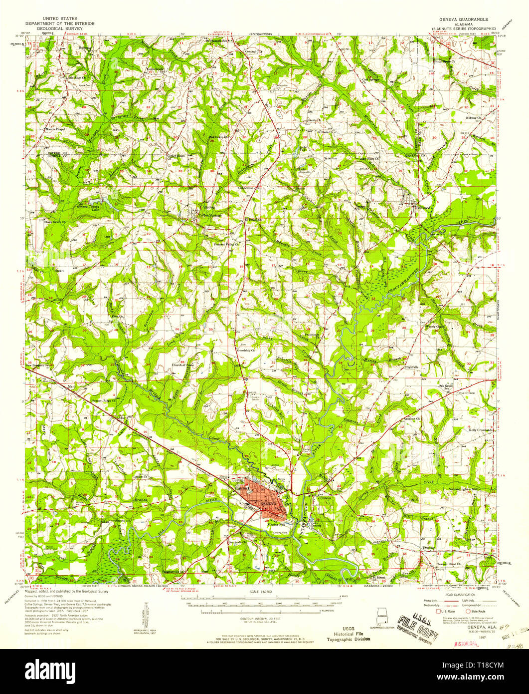 USGS TOPO Map Alabama AL Geneva 305589 1957 62500 Stock Photo