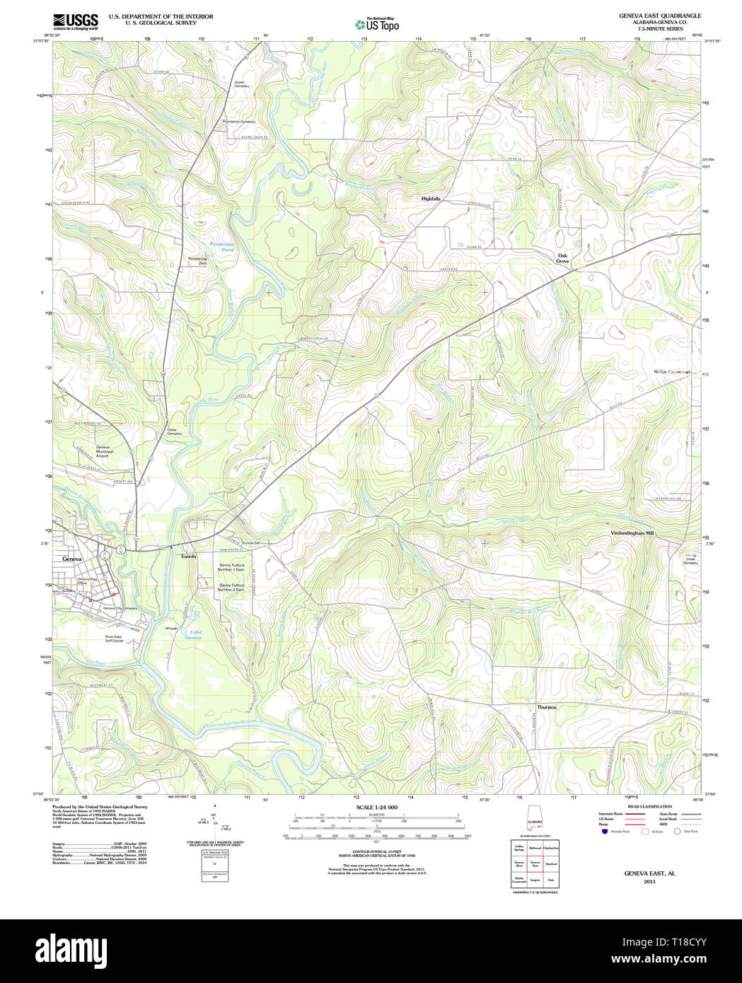 USGS TOPO Map Alabama AL Geneva East 20110912 TM Stock Photo