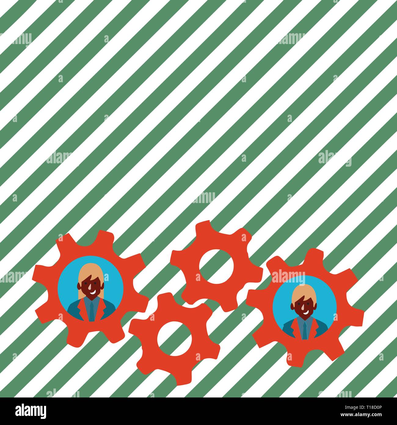 Two Business People Each Inside Colorful Cog Wheel Gears for Teamwork ...