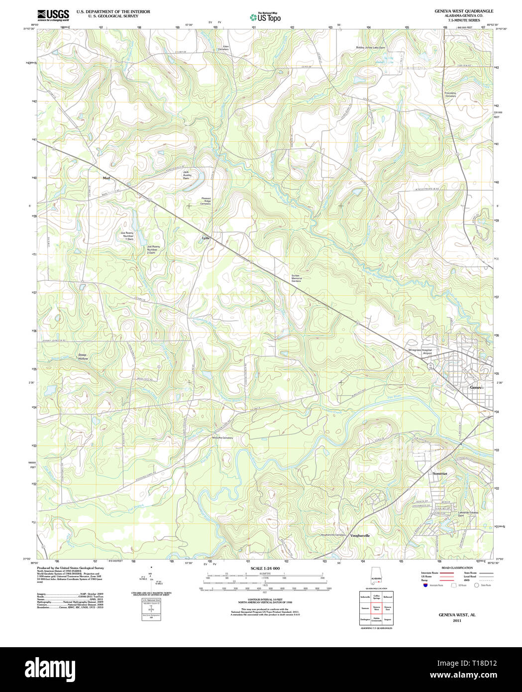 USGS TOPO Map Alabama AL Geneva West 20110912 TM Stock Photo