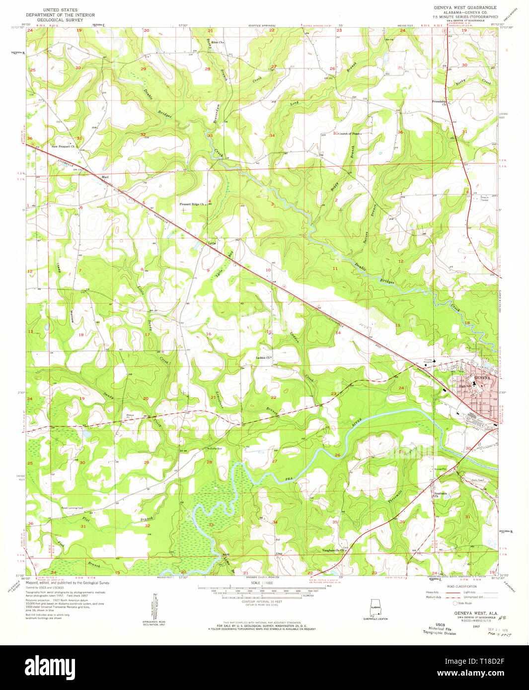 USGS TOPO Map Alabama AL Geneva West 303966 1957 24000 Stock Photo