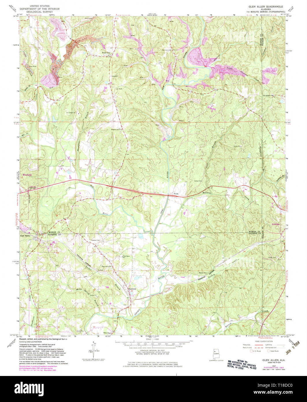 Usgs Topo Map Alabama Al Glen Allen 303980 1967 24000 Stock Photo
