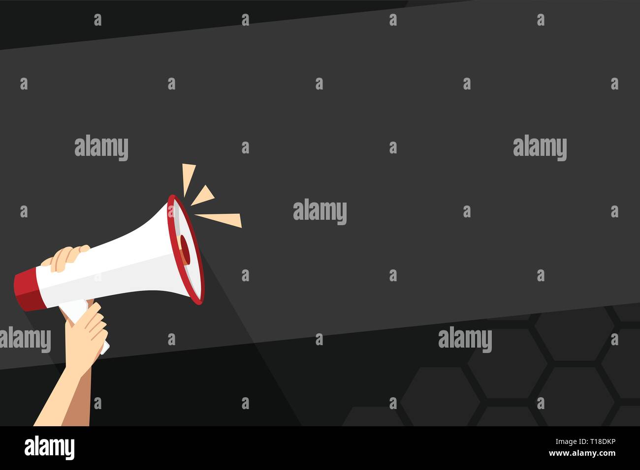 Human Hand Holding Tightly a Megaphone with Sound Icon and Blank Text ...