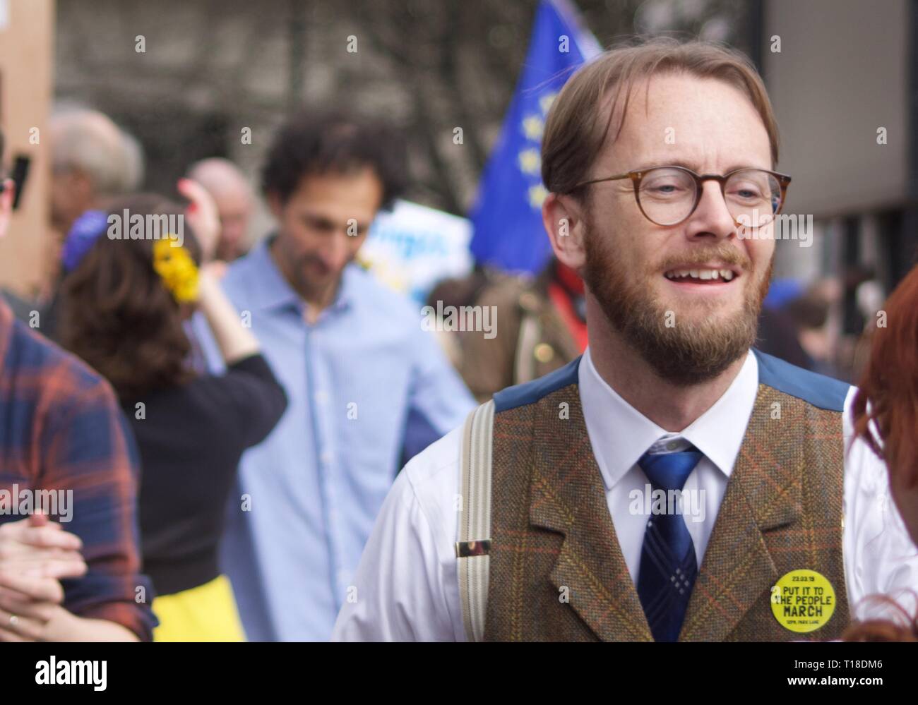 Young fogey at anti Brexit Revoke Article 50 march in London Stock Photo