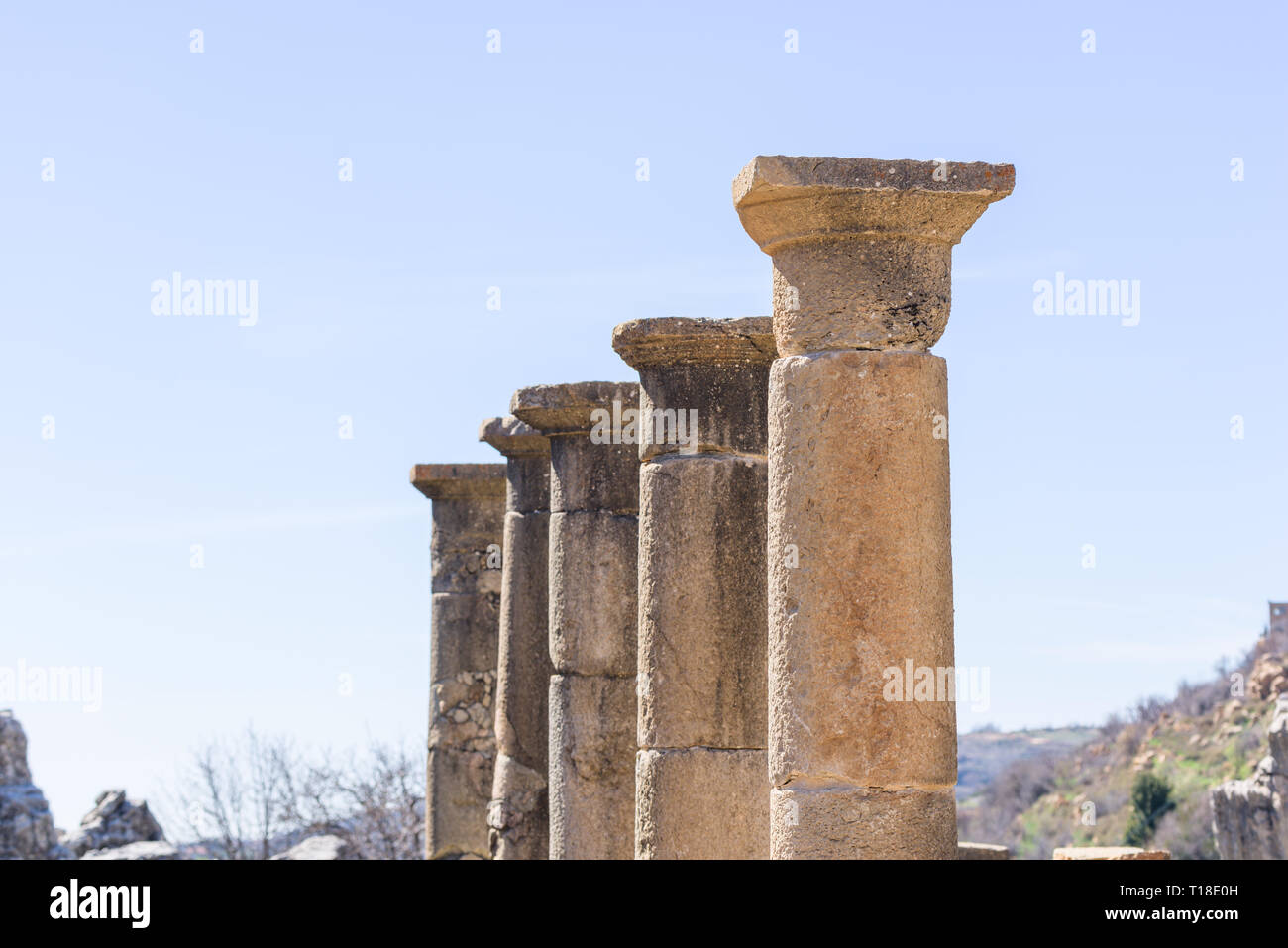 A Roman temple dedicated to Zeus Baal and a byzantine basilica sit at the beginning of the Nahr al Kalb valley on the Mount Lebanon. Stock Photo
