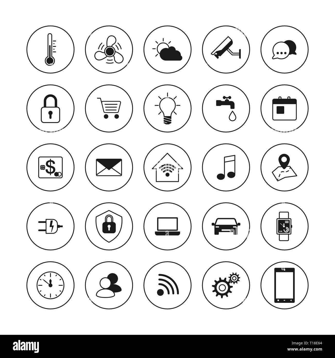 Technology icons. Smart house icons set. Internet of things concept. Smart home element system. Vector illustration Stock Vector