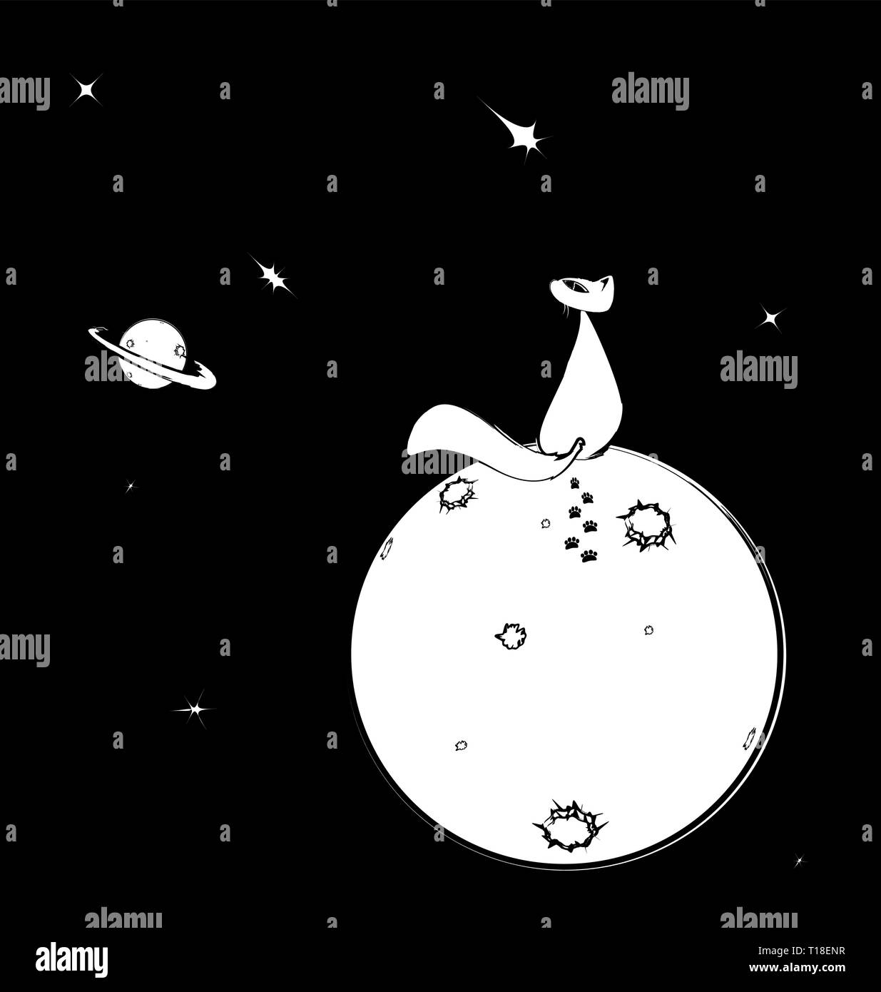 black white background image of space with abstract cat Stock Vector