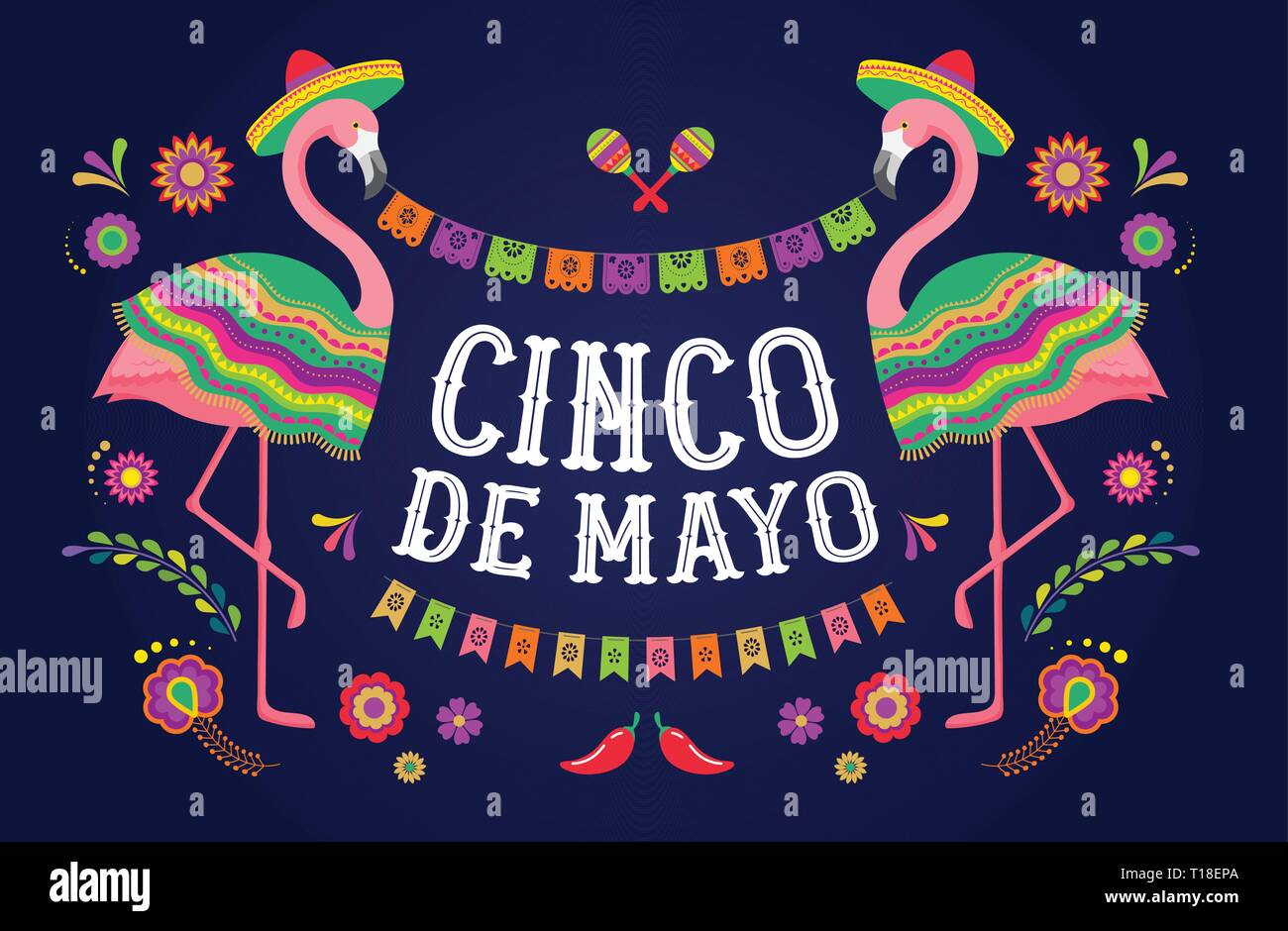 Cinco de mayo, Mexican Fiesta banner and poster design with flamingo