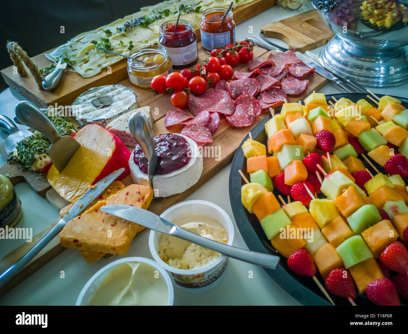 Antipasto spread with fresh seasonal fruit Stock Photo Alamy