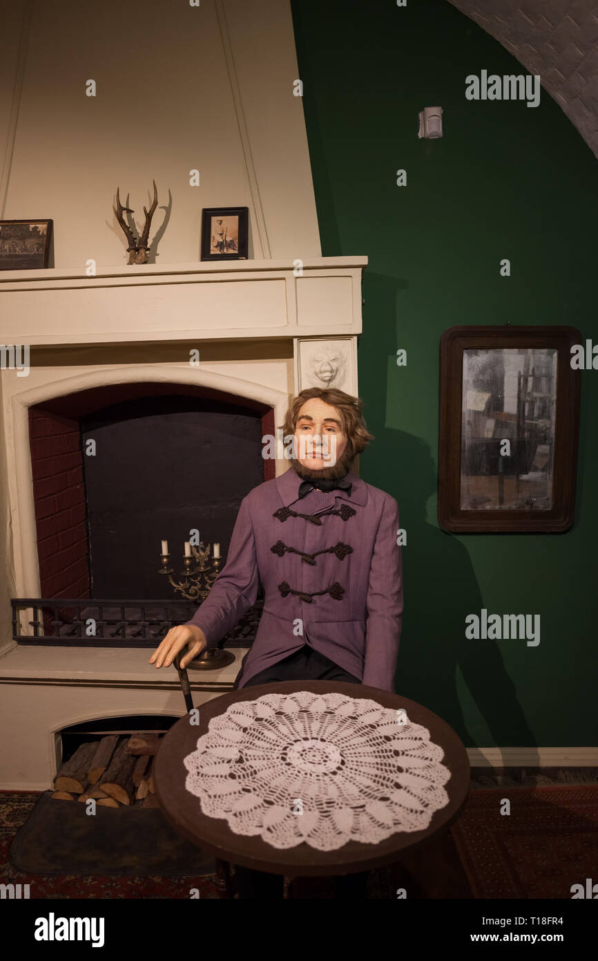 Adam Mickiewicz wax figure in museum at Kosciuszko Mound in Krakow, Poland, Polish Road to Freedom exhibition Stock Photo