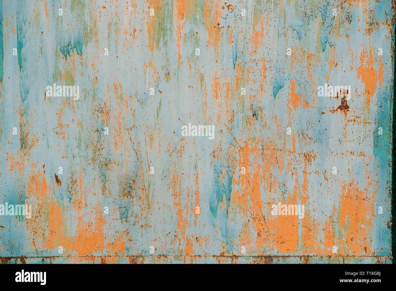Old Grunge Rusty Metal Metallic Colored Background. Colorful Blue And Orange Abstract Metallic Surface Stock Photo
