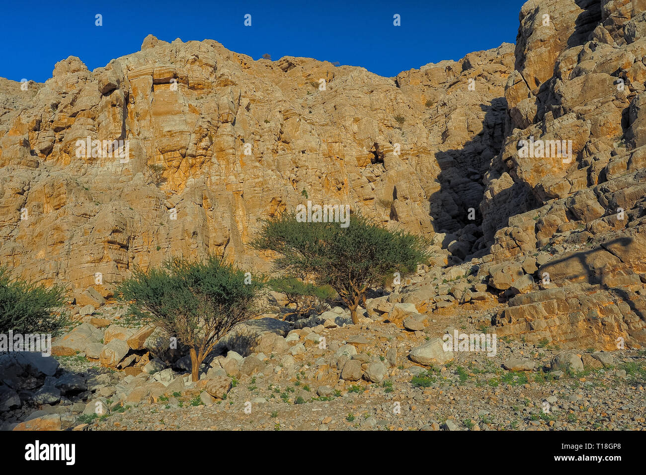 Fantastic mountain landscape. Ru'us al Jibal. Al Hajar Moutains. Musandam. Oman Stock Photo