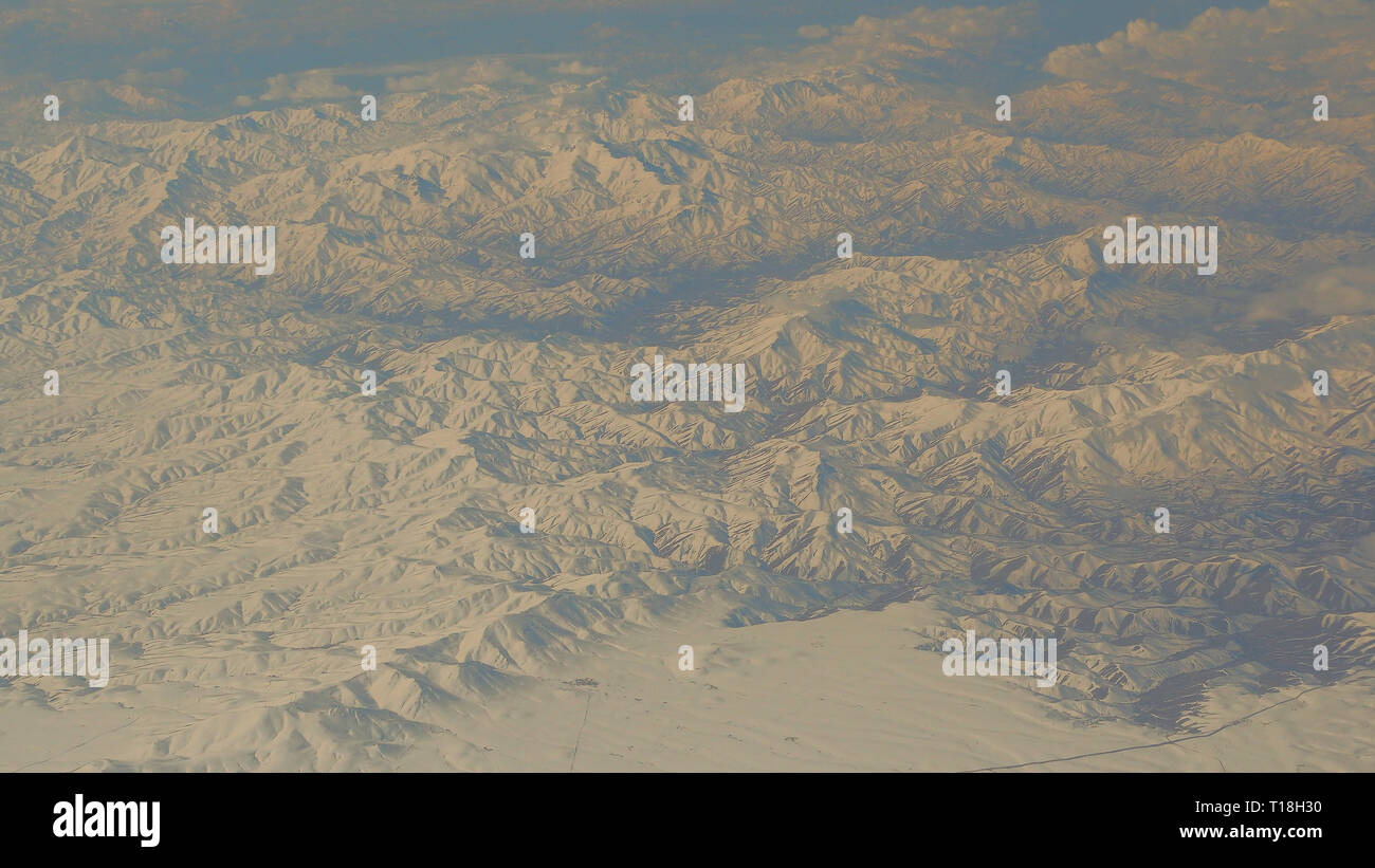 Beautiful snow-capped mountains from a bird's eye view. Zagros Mountains. Iran Stock Photo