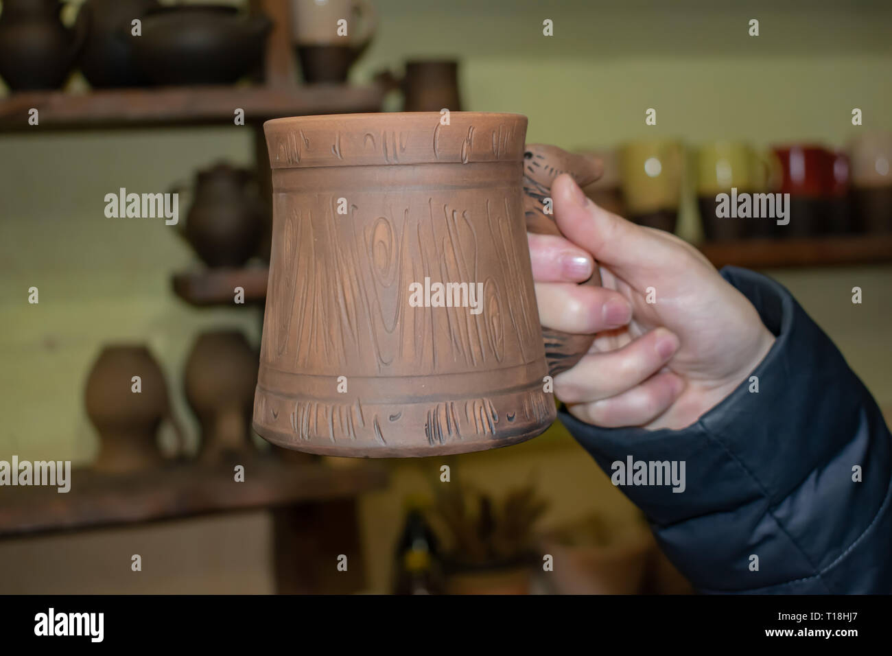 clay products, jugs cups liquid vessels, pottery Stock Photo Alamy