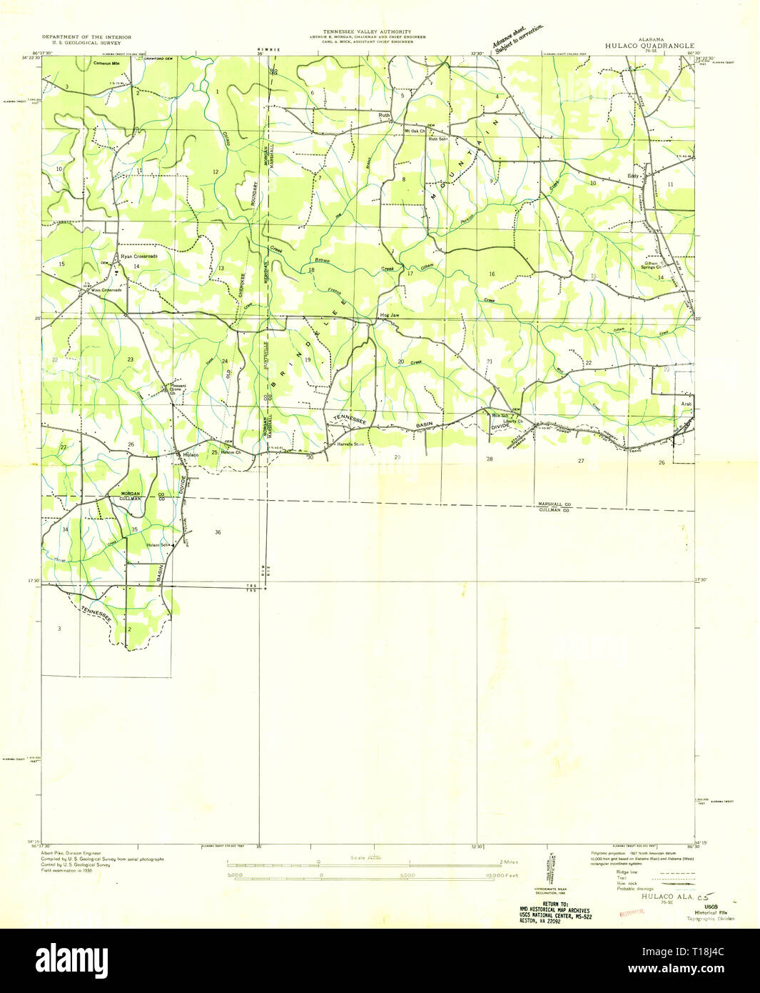 USGS TOPO Map Alabama AL Hulaco 304215 1936 24000 Stock Photo Alamy