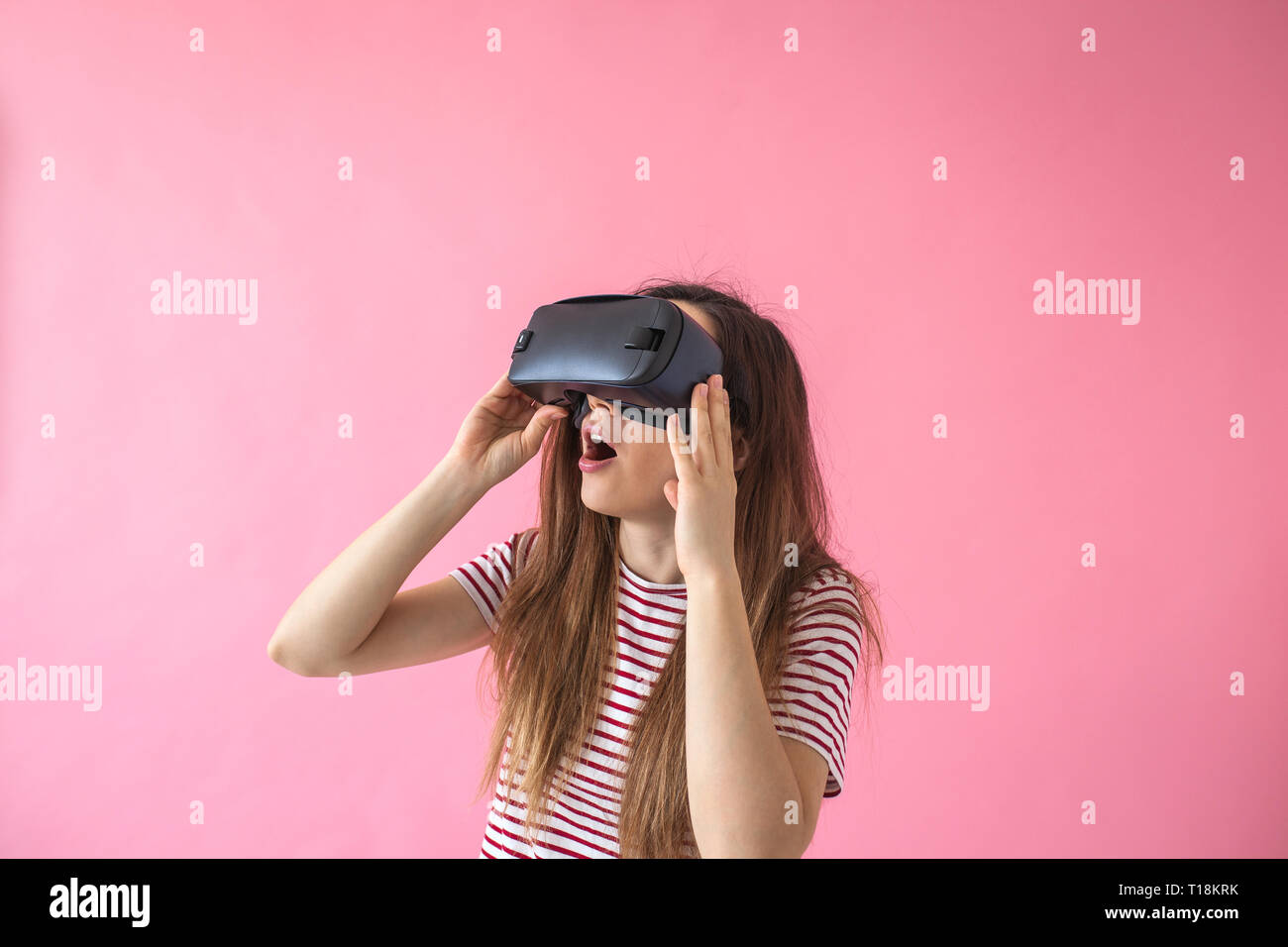 The woman with glasses of virtual reality. Future technology concept