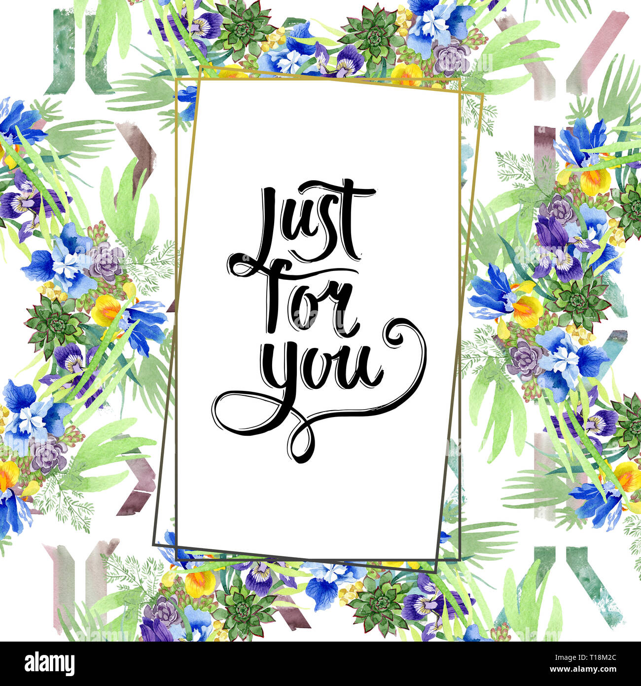 Blue irises bouquet floral botanical flowers. Watercolor background