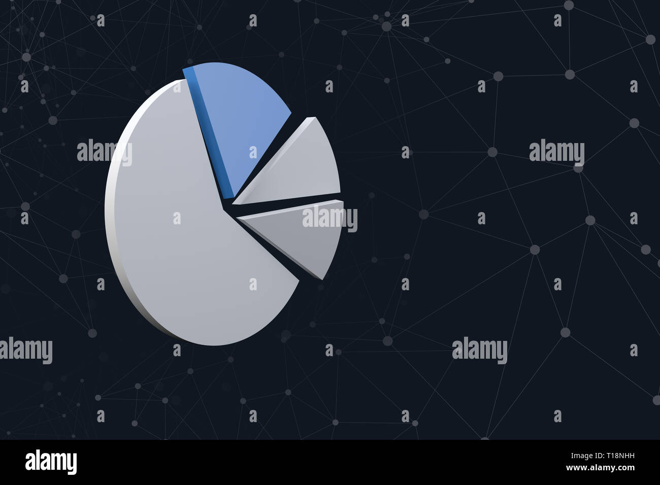 3d rendering of graph chart image with network lines on dark background. Stock Photo