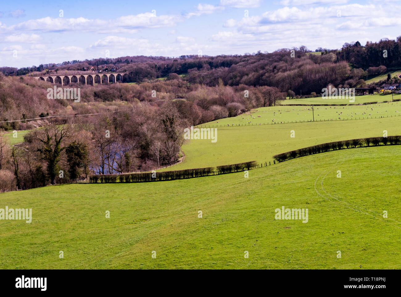 Cefn Mawr viaduct seen from Pontcysyllte Aqueduct and Canal, near Langollen, Wales, UK Stock Photo