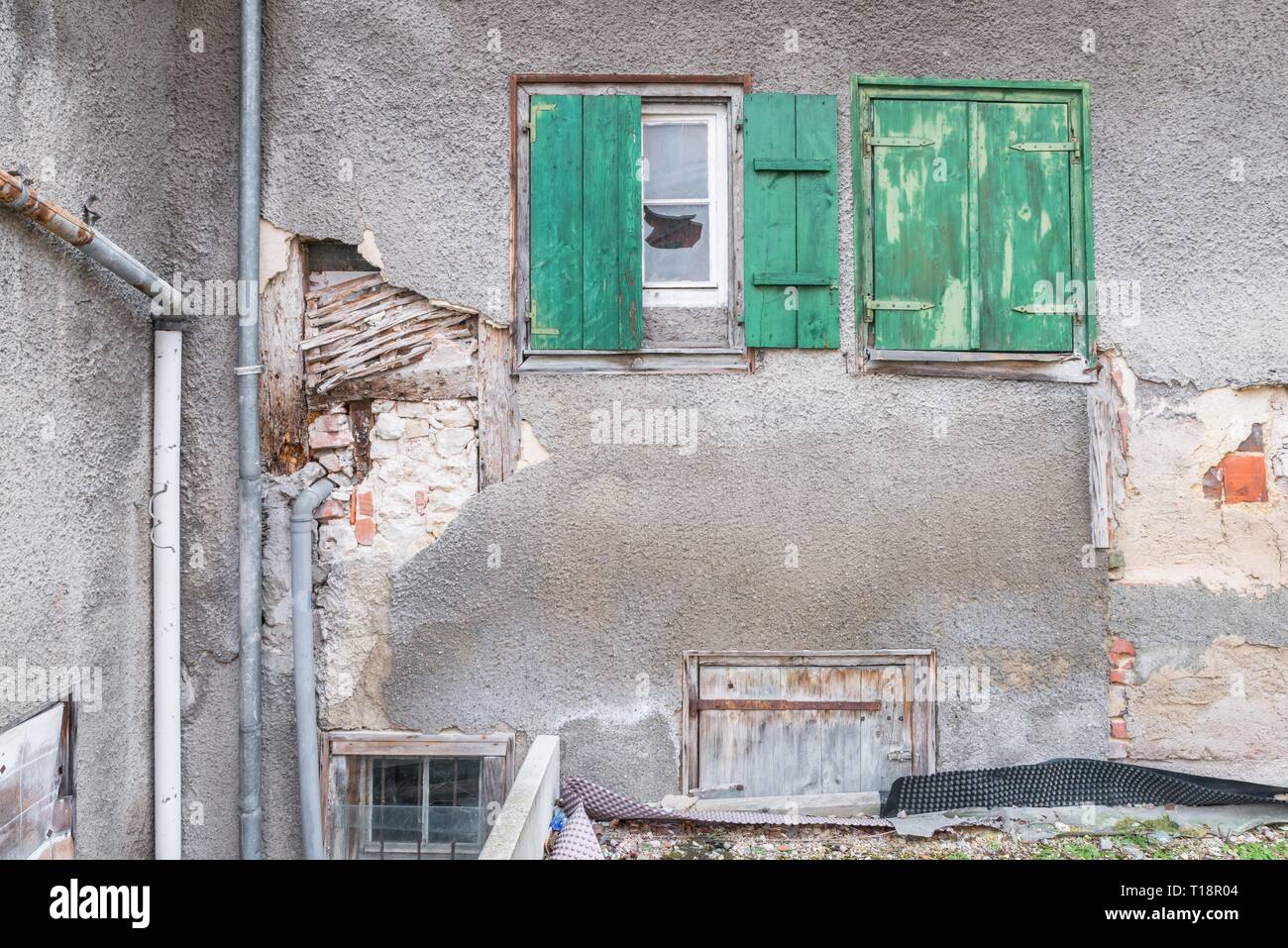 Old window with closed wooden shutters, Germany Stock Photo - Alamy