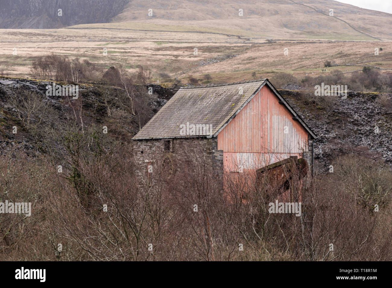 Abandoned Cornish Beam Engine at Dorothea Slate Quarry, Nantlle Valley, Wales, Gwynedd, UK Stock Photo