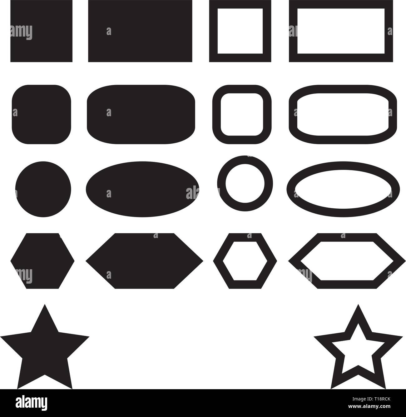 Basic shape elements with set of sharp and round edge edges also vector