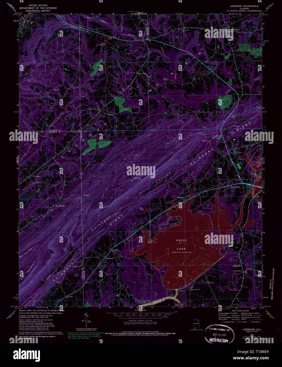 USGS TOPO Map Alabama AL Leesburg 304395 1967 24000 Inverted Stock Photo