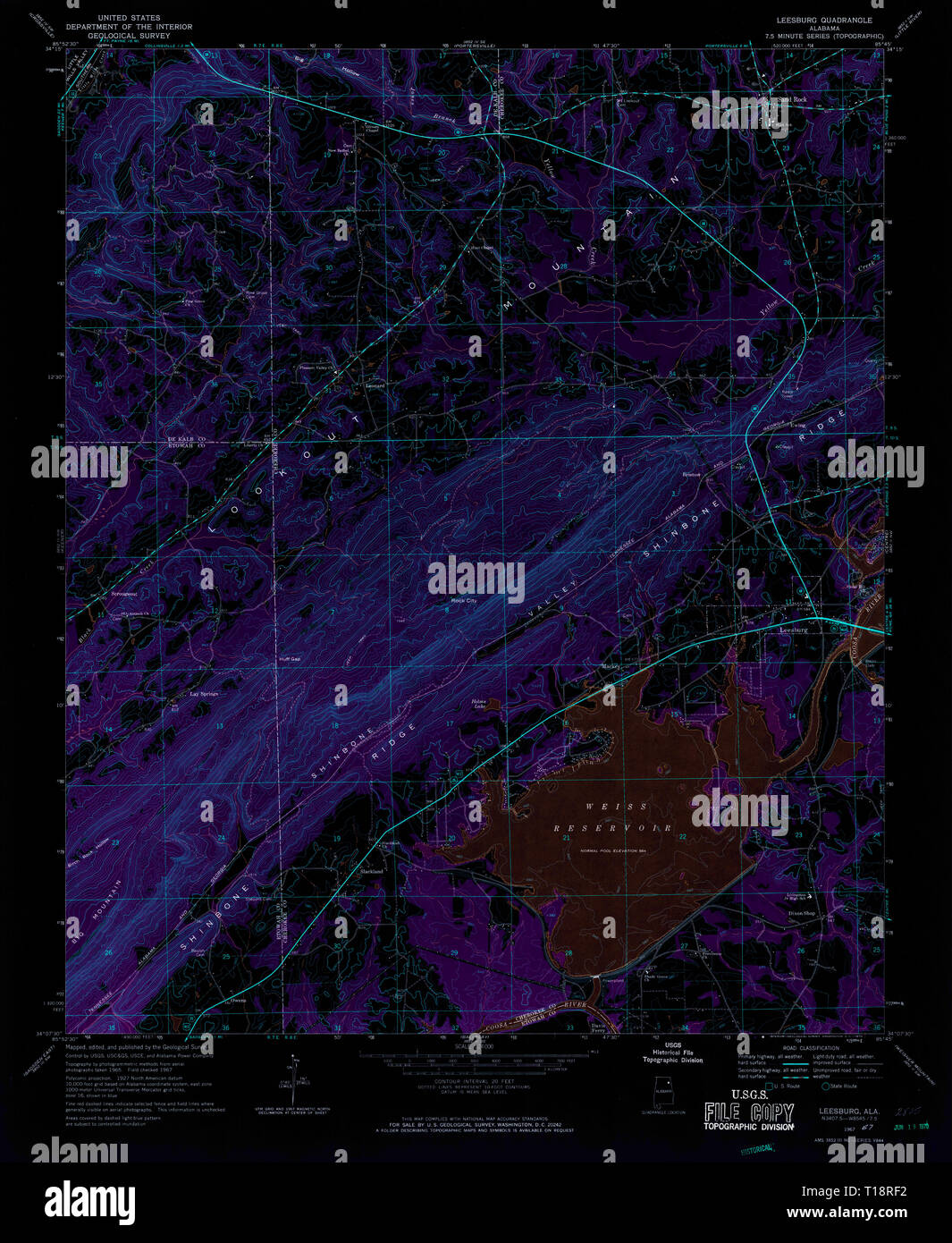 USGS TOPO Map Alabama AL Leesburg 304396 1967 24000 Inverted Stock Photo