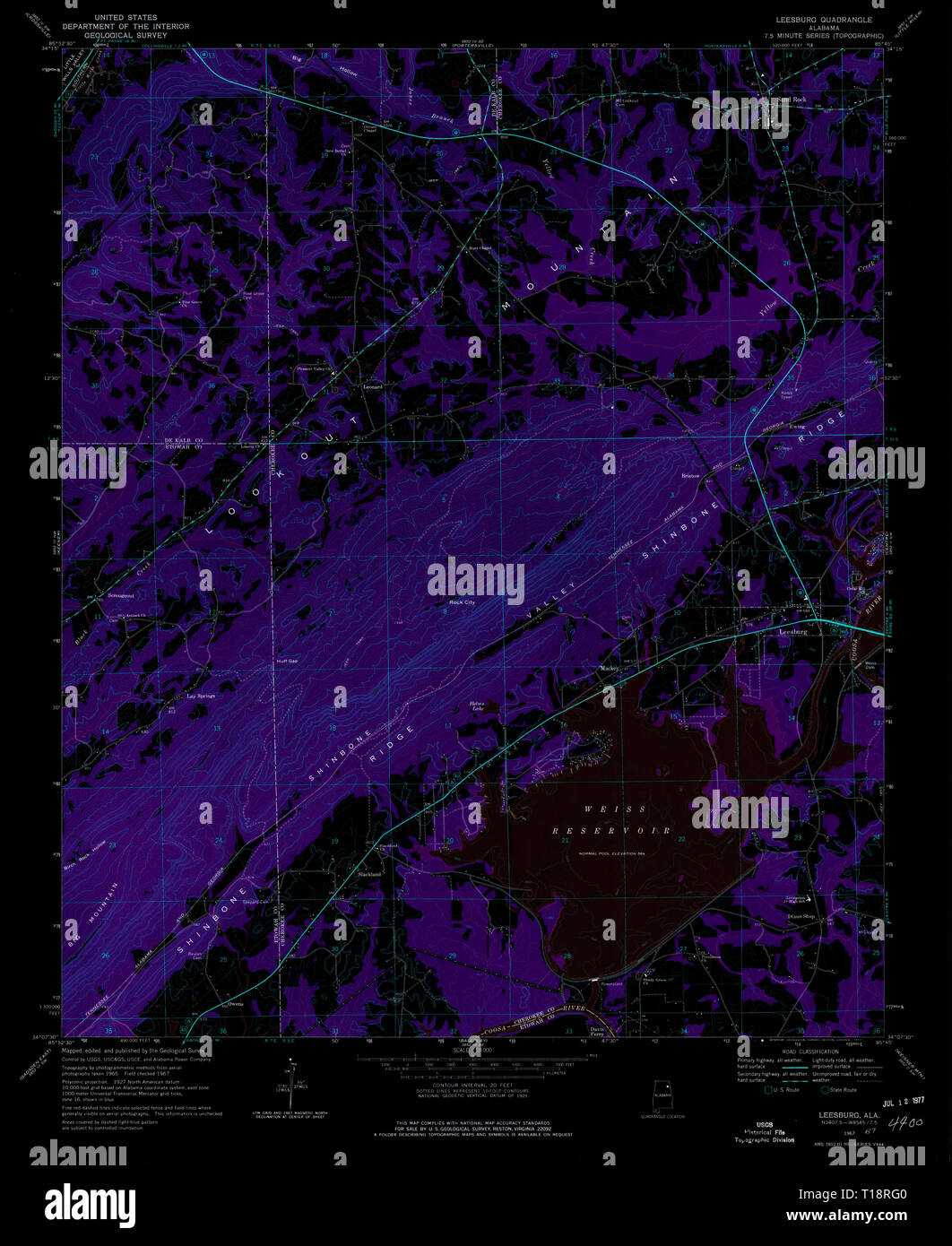 USGS TOPO Map Alabama AL Leesburg 304397 1967 24000 Inverted Stock Photo