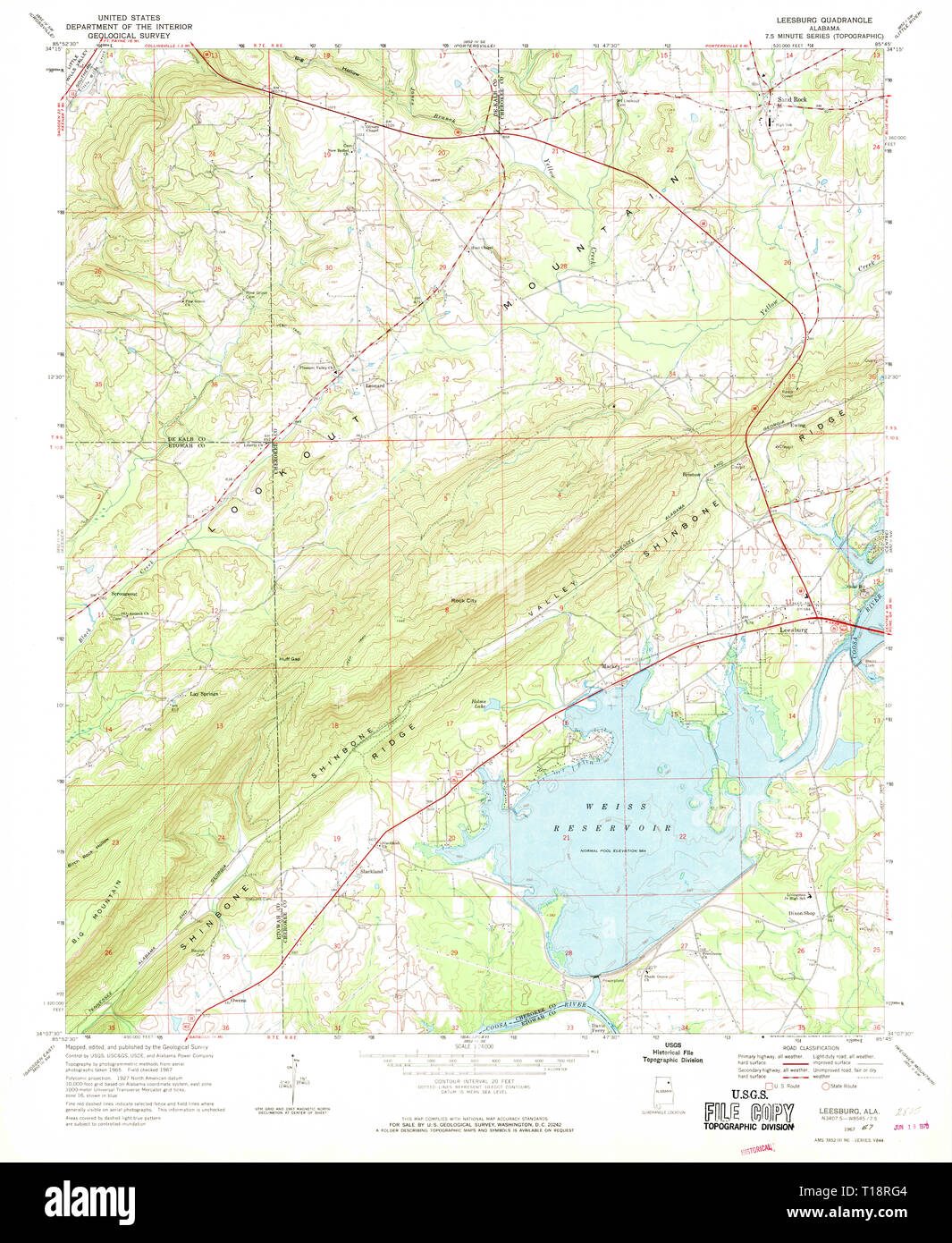 USGS TOPO Map Alabama AL Leesburg 304396 1967 24000 Stock Photo
