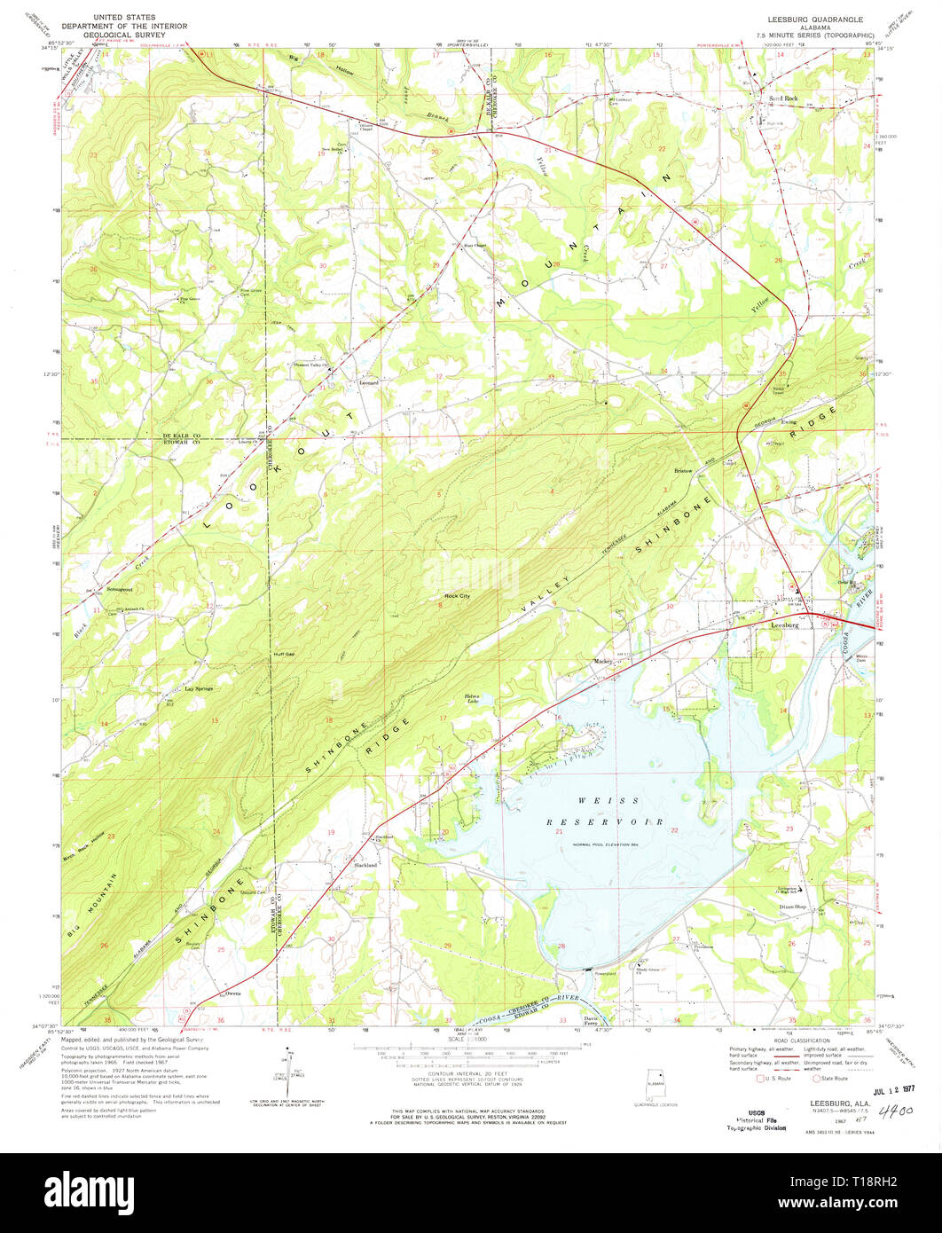 USGS TOPO Map Alabama AL Leesburg 304397 1967 24000 Stock Photo
