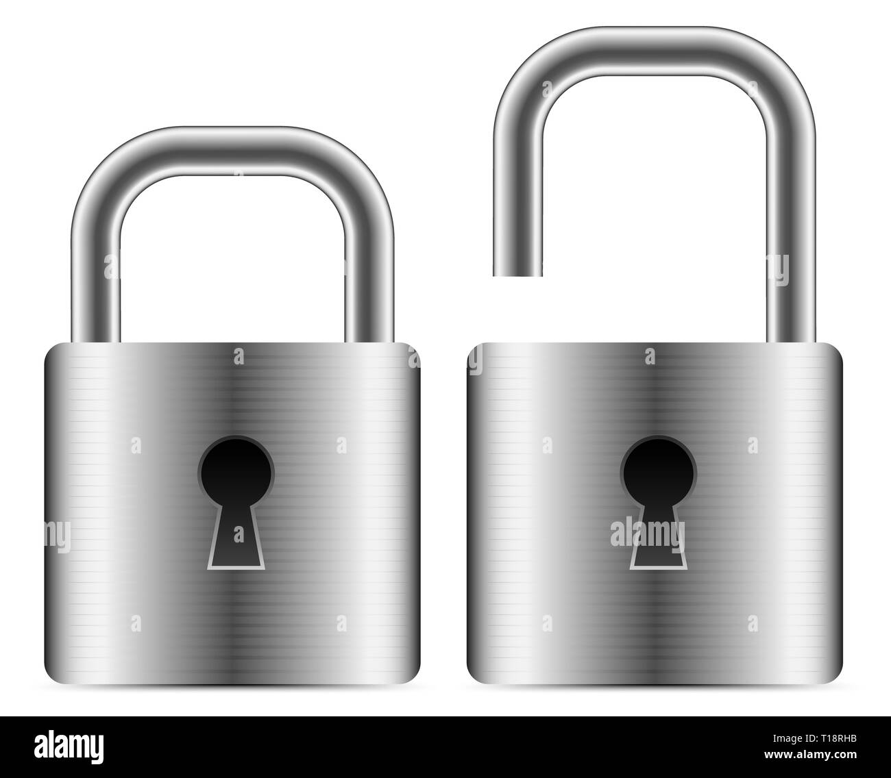 Metallic padlocks open closed padlocks Stock Photo Alamy