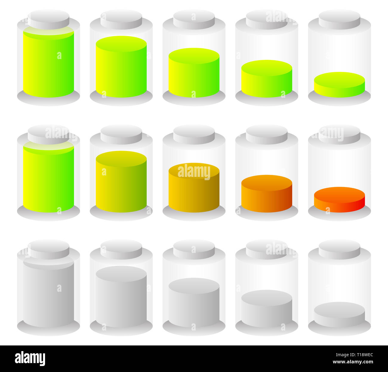 Illustration of battery level indicators. Battery life, accumulator