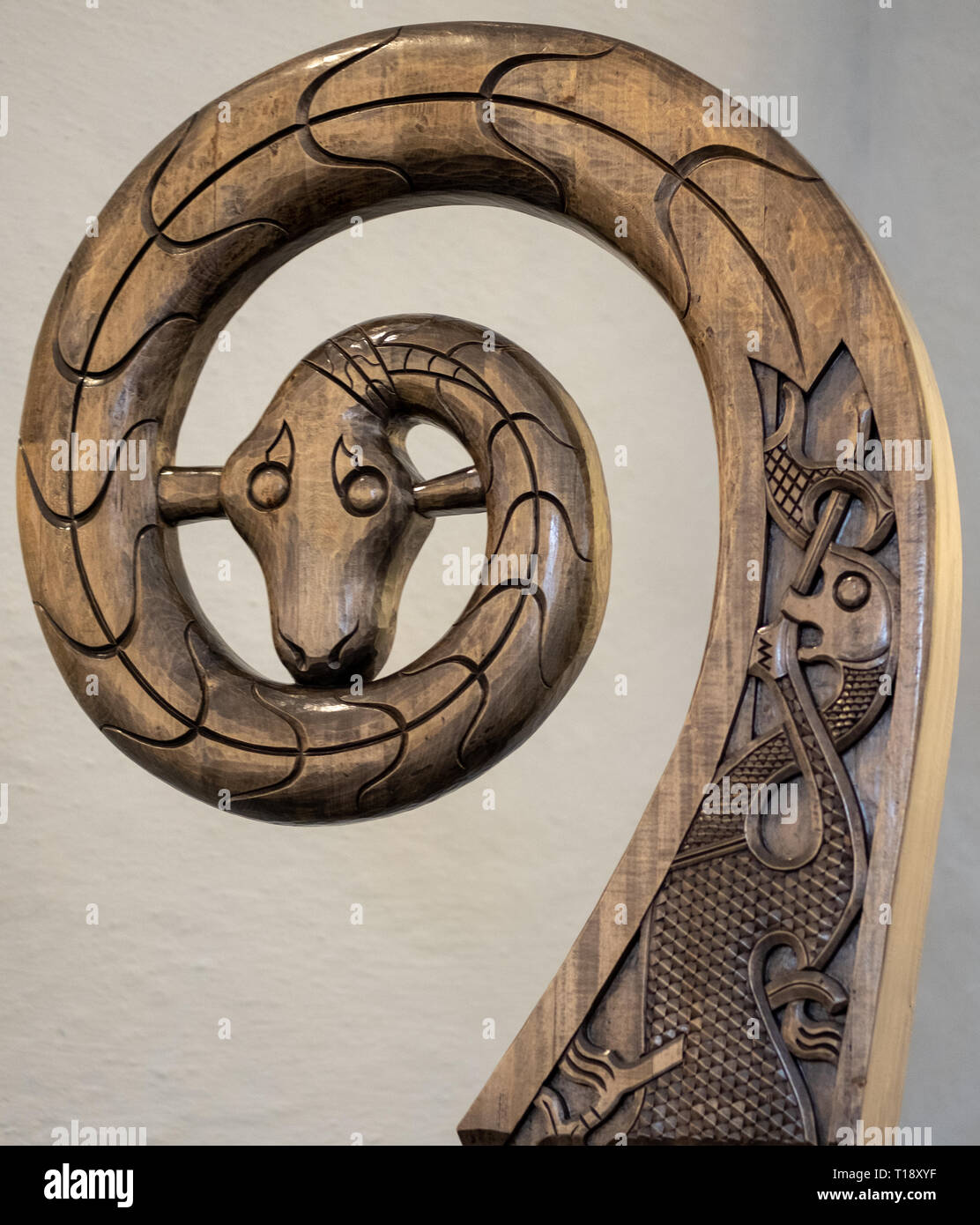 Viking ship tail and its shadow, located in the Viking Ship Museum in ...