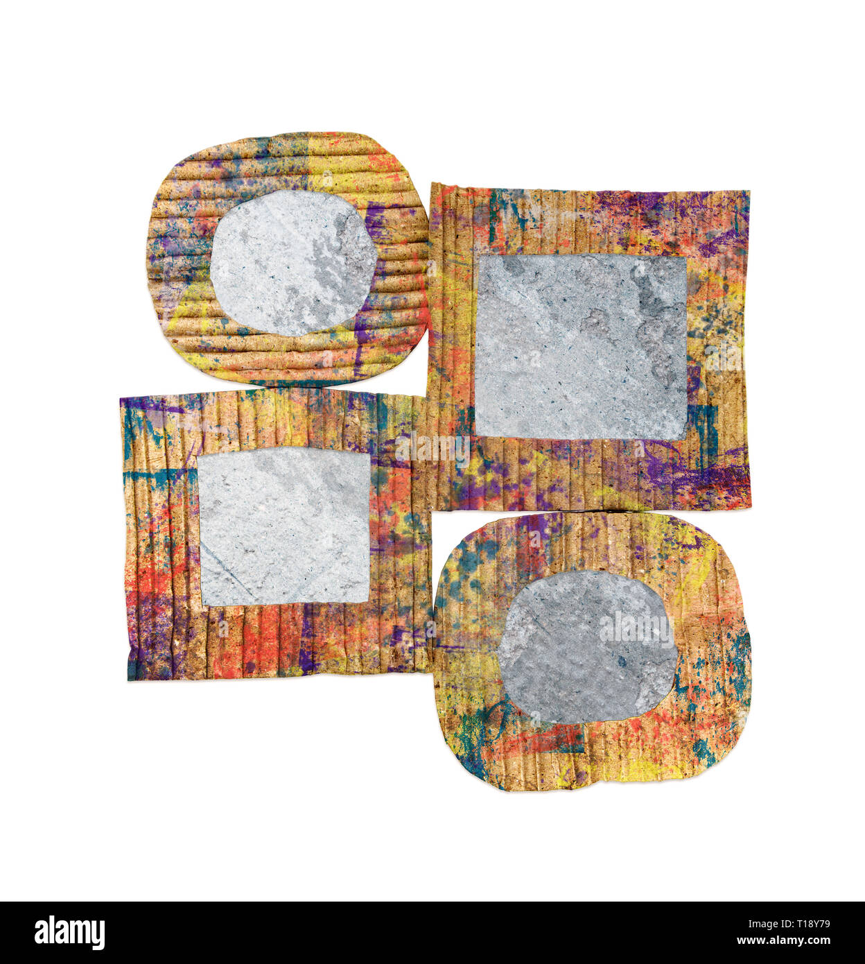 Group of blank grunge wall, colorful painted cardboard frames, isolated ...