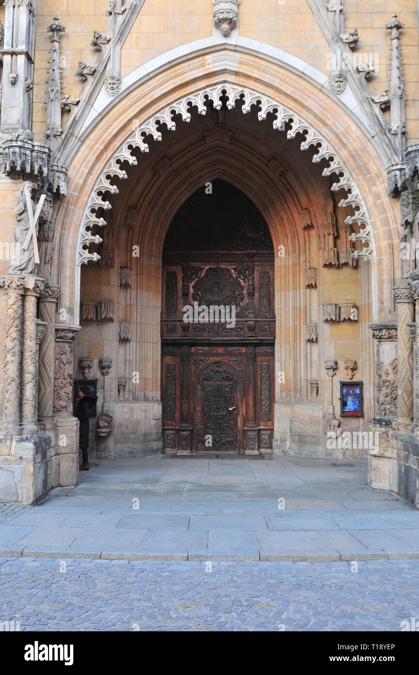 Main entrance to Cathedral of St. John the Baptist (Archikatedra Sw. Jana Chrzciciela) on Ostrow Tumski (Cathedral Island) in Wroclaw, Poland. Stock Photo