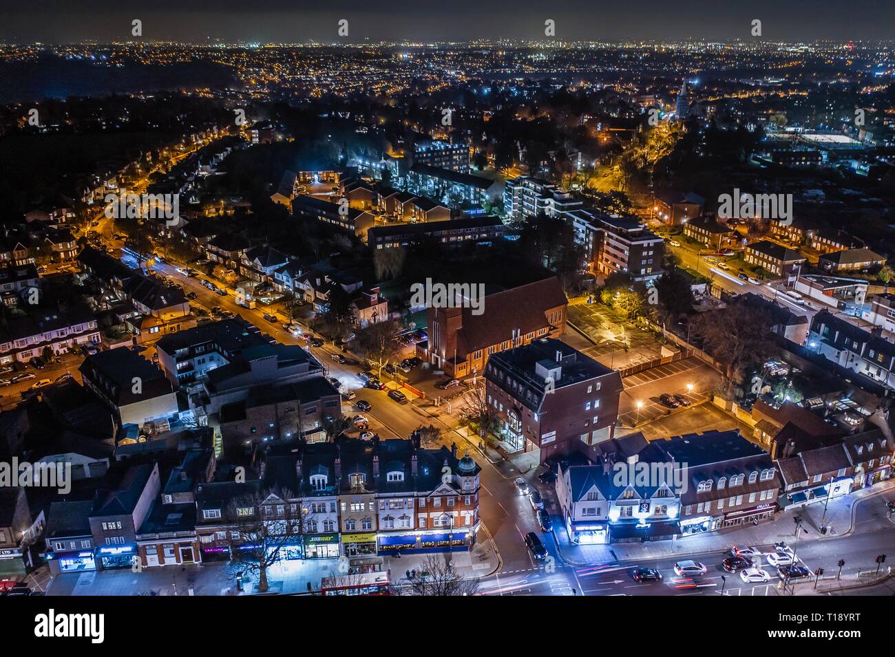 Aerial images of North London suburbs at night Stock Photo