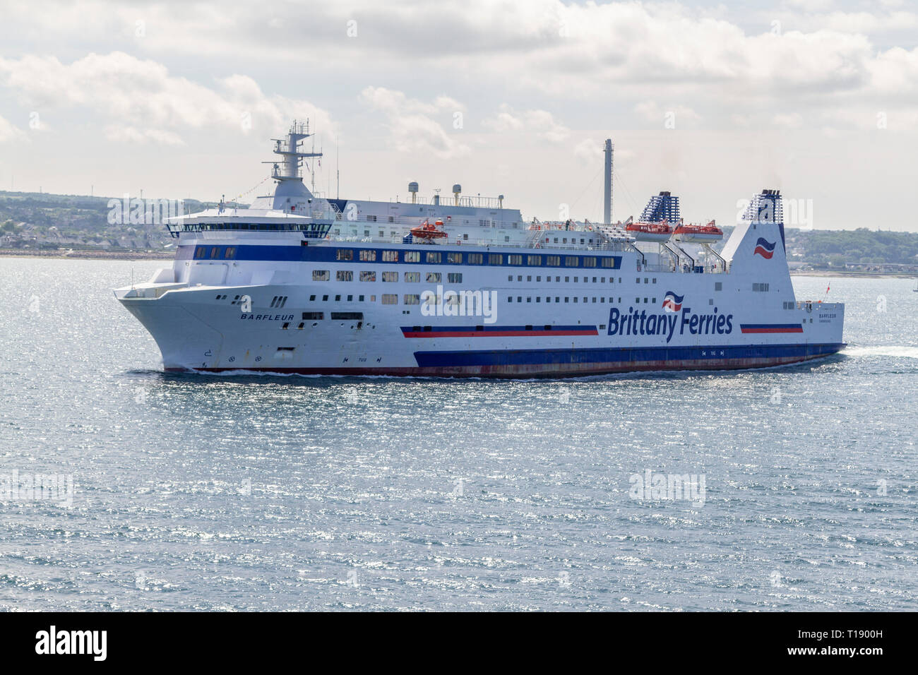 The Barfleur Brittany Ferries ferry arriving from Poole, UK at Cherbourg Harbour (French rade