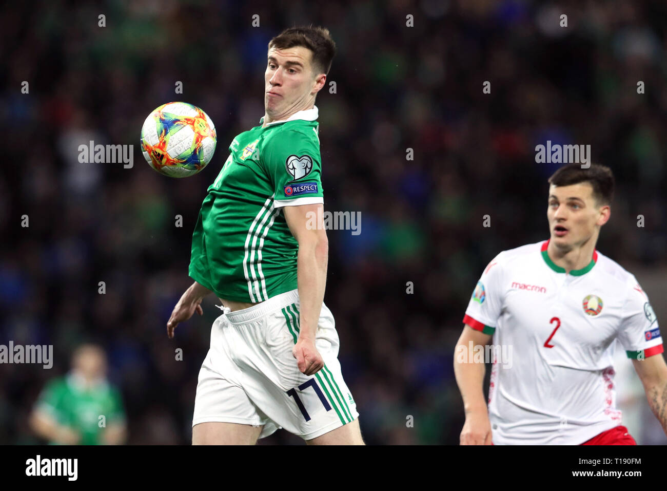 Northern Ireland's Paddy McNair in action during the UEFA Euro 2020 Qualifying, Group C match at Windsor Park, Belfast. Stock Photo