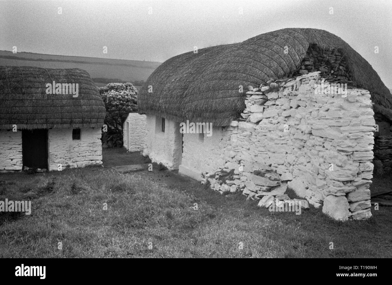 Isle of Man, 1970s. Traditional stone thatched Longhouse Long House. 1978. HOMER SYKES Stock Photo