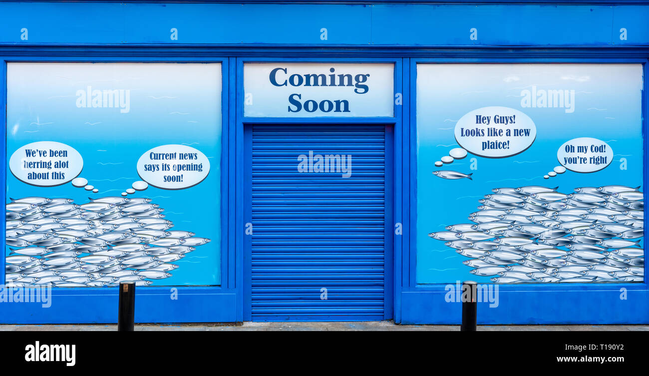 Coming soon fish restaurant advertising in Killarney, County Kerry, Ireland Stock Photo