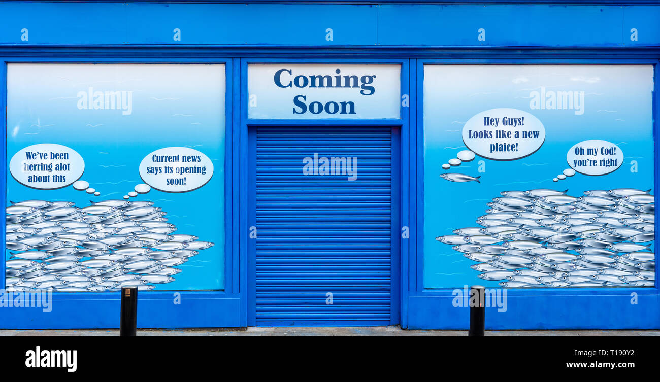 Funny Advertisement For A New Fishmongers Fish Restaurant Depicting Fish Talking About The Coming Soon Store Opening In Killarney County Kerry Ireland Stock Photo Alamy Funny Advertisement For A New Fishmongers Fish Restaurant Depicting Fish Talking About The Coming Soon Store Opening In Killarney County Kerry Ireland Stock Photo Alamy