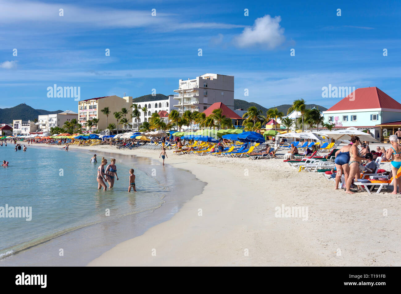 Beach view, Great Bay, Philipsburg, St Maarten, Saint Martin, Lesser Antilles, Caribbean Stock Photo