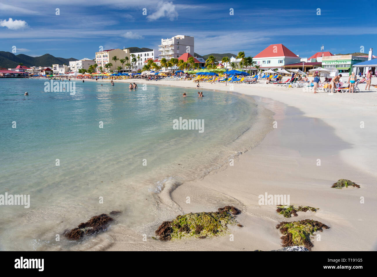 Beach view, Great Bay, Philipsburg, St Maarten, Saint Martin, Lesser Antilles, Caribbean Stock Photo