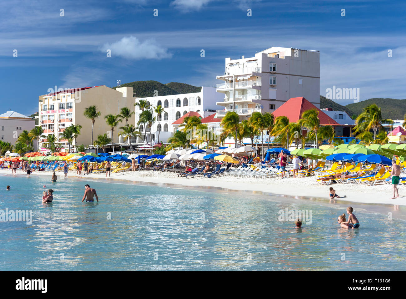 Beach view, Great Bay, Philipsburg, St Maarten, Saint Martin, Lesser Antilles, Caribbean Stock Photo
