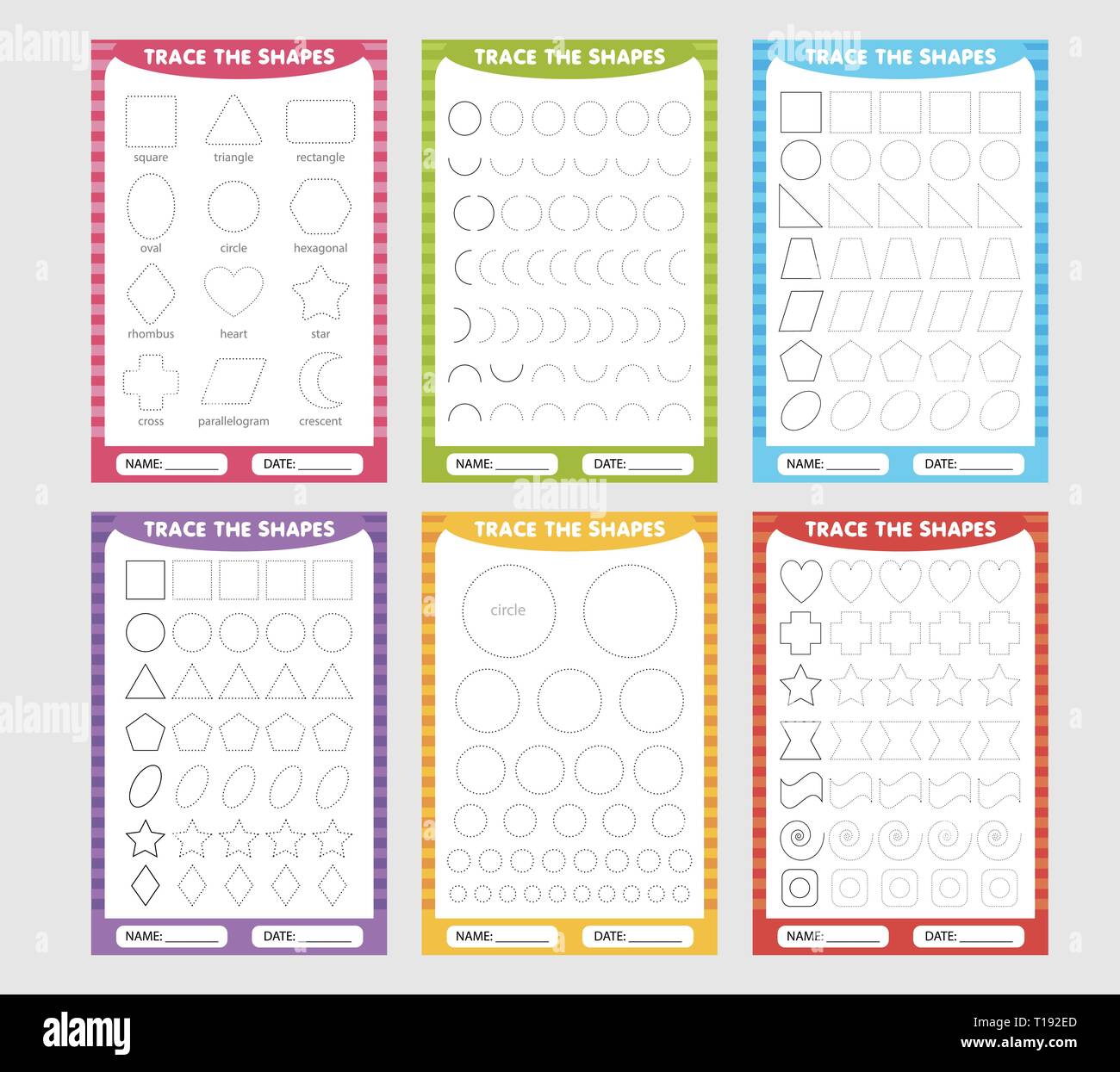 learning for children, drawing tasks. set of trace the geometric shapes