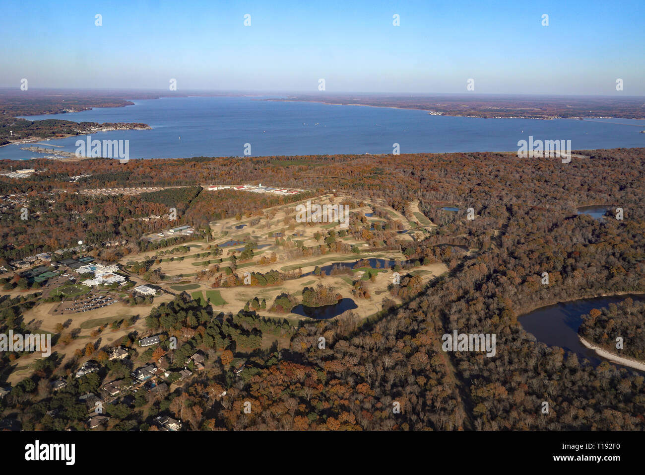 Jackson, MS - USA / December 2, 2018:  Pearl River and Ross Barnett Reservoir with autumn trees in Mississippi Stock Photo